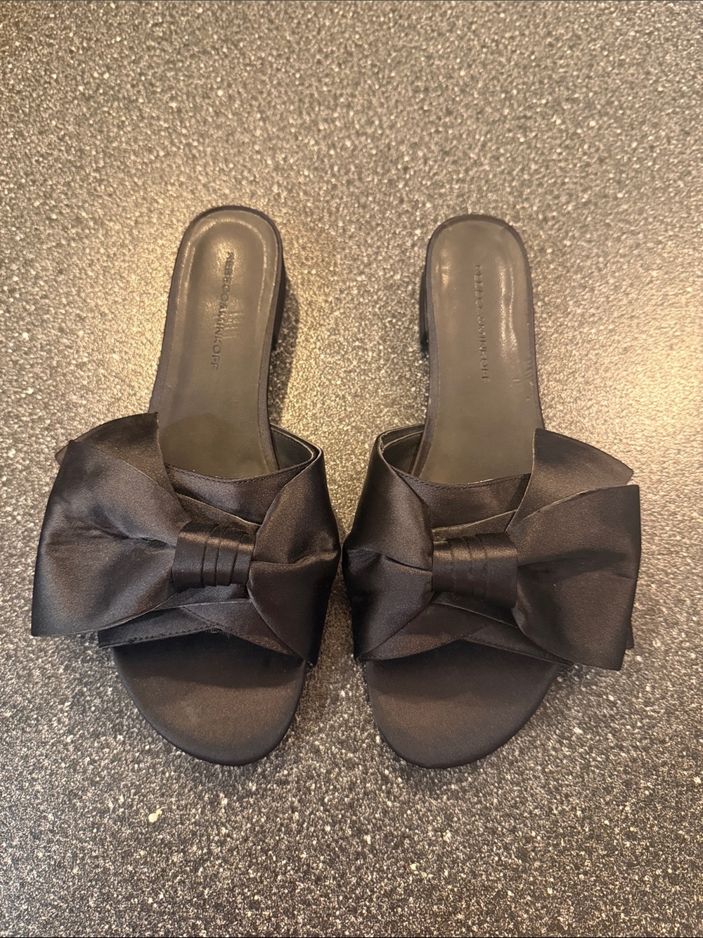 Women’s Rebecca Minkoff Black Satin Bow Slide Sandals - size 7.5